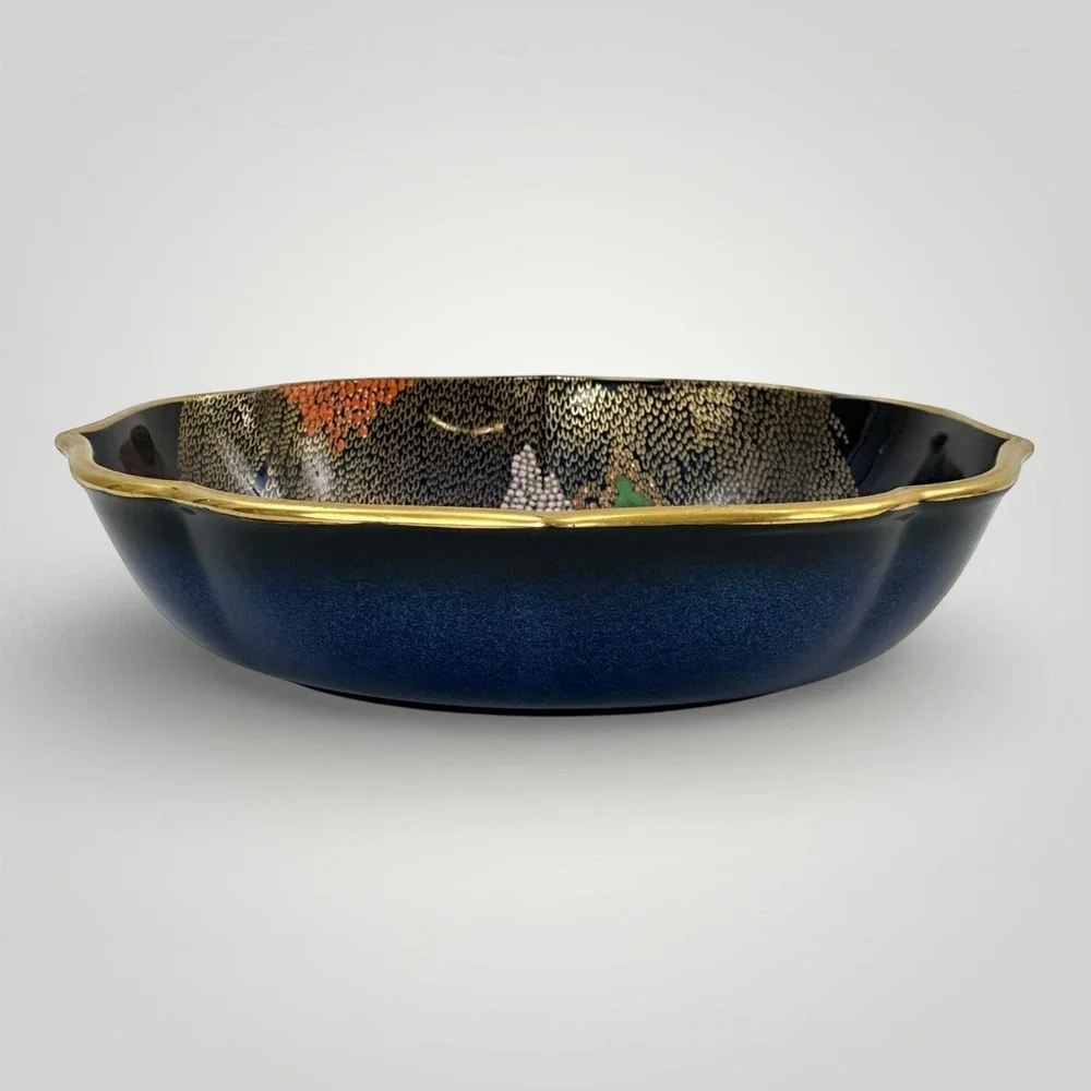 Vintage Carlton‎ Ware Bleu Royal New Stork Ceramic Bowl Blue Gold 22.5cm England